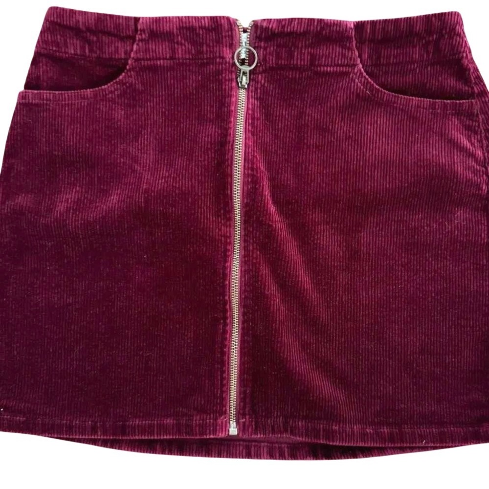 Retro Y2K Mudd Corduroy Mini Skirt Size 13 Burgundy Red Zip Front